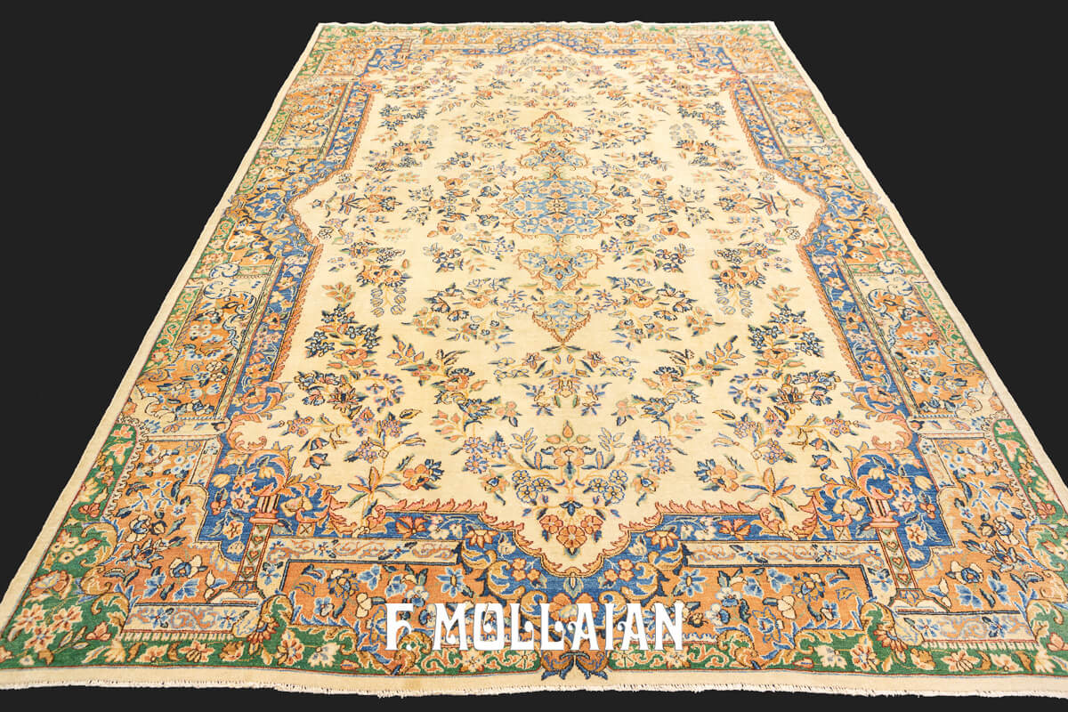 Tapis Kerman Couleur Beige/Bleu n°:88097563