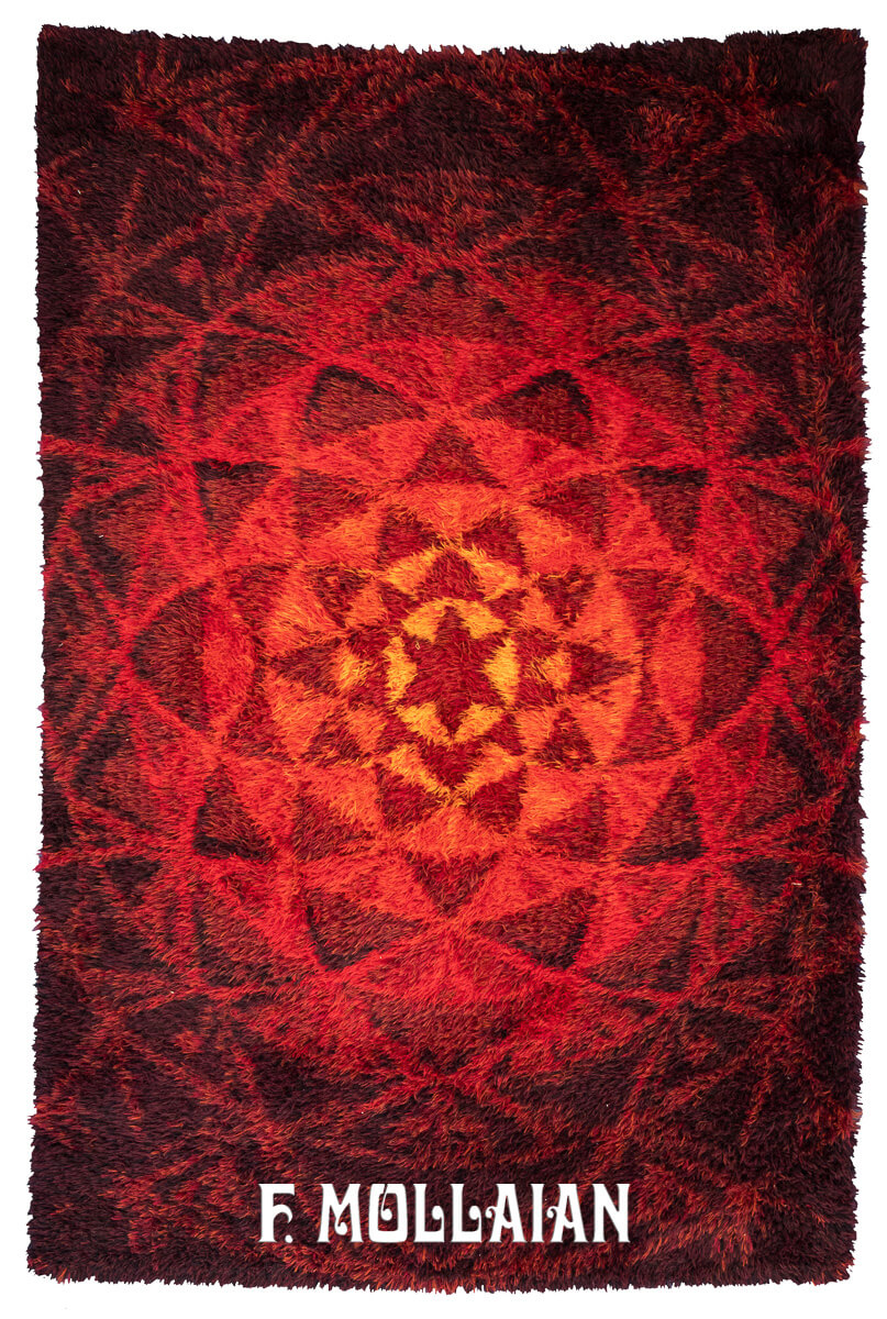 Rya Rug Swedish Abstract Red Color n°:916041