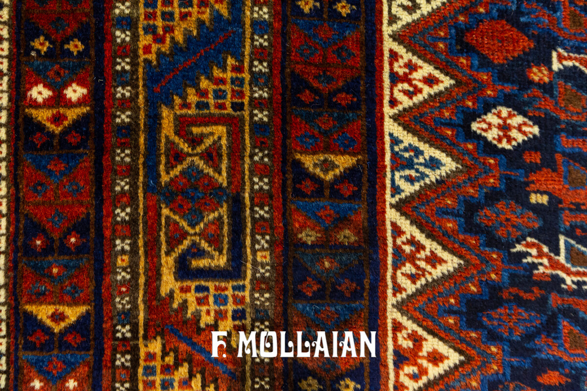 Antique Khamse Rug Chicken Design Deep Blue Field n°:980280