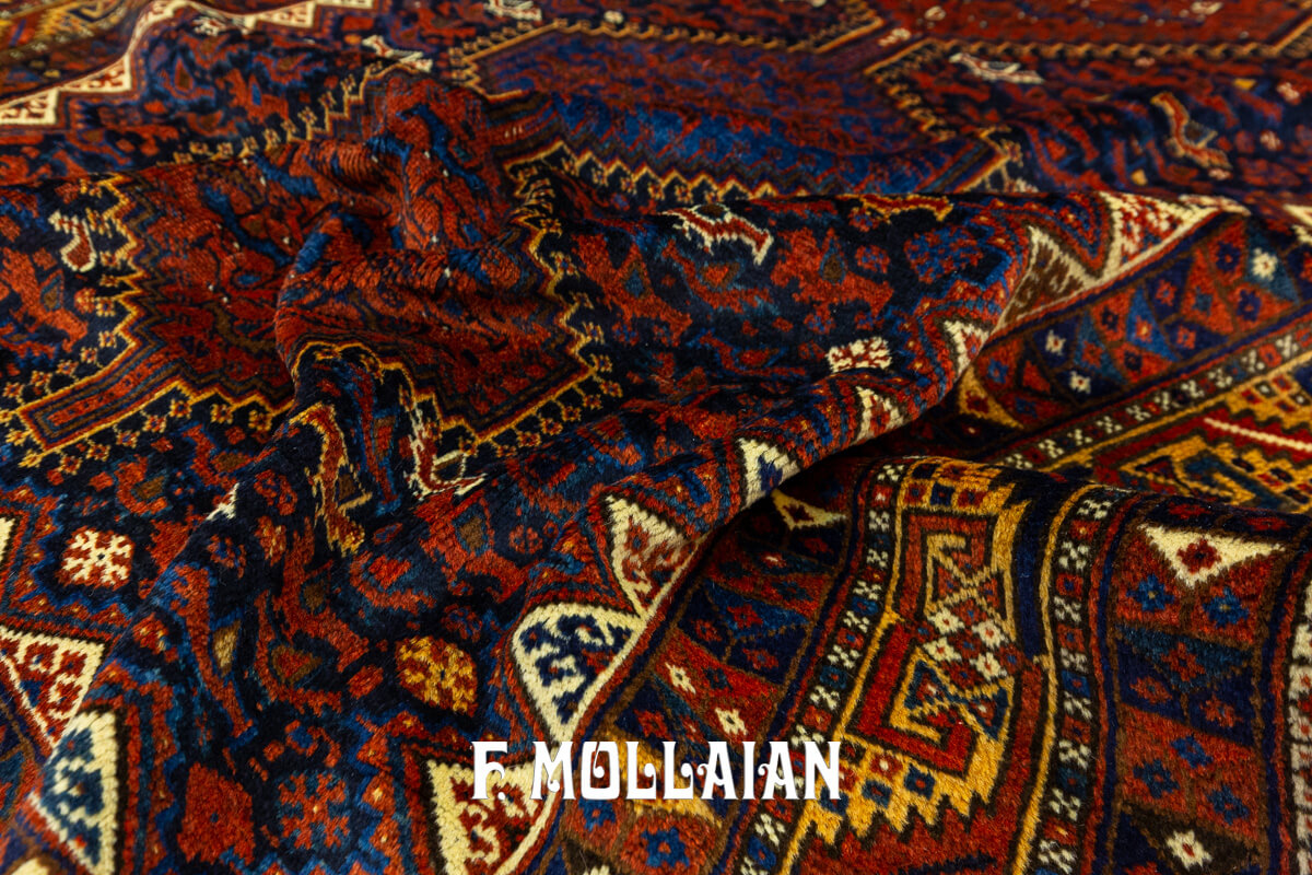 Antique Khamse Rug Chicken Design Deep Blue Field n°:980280