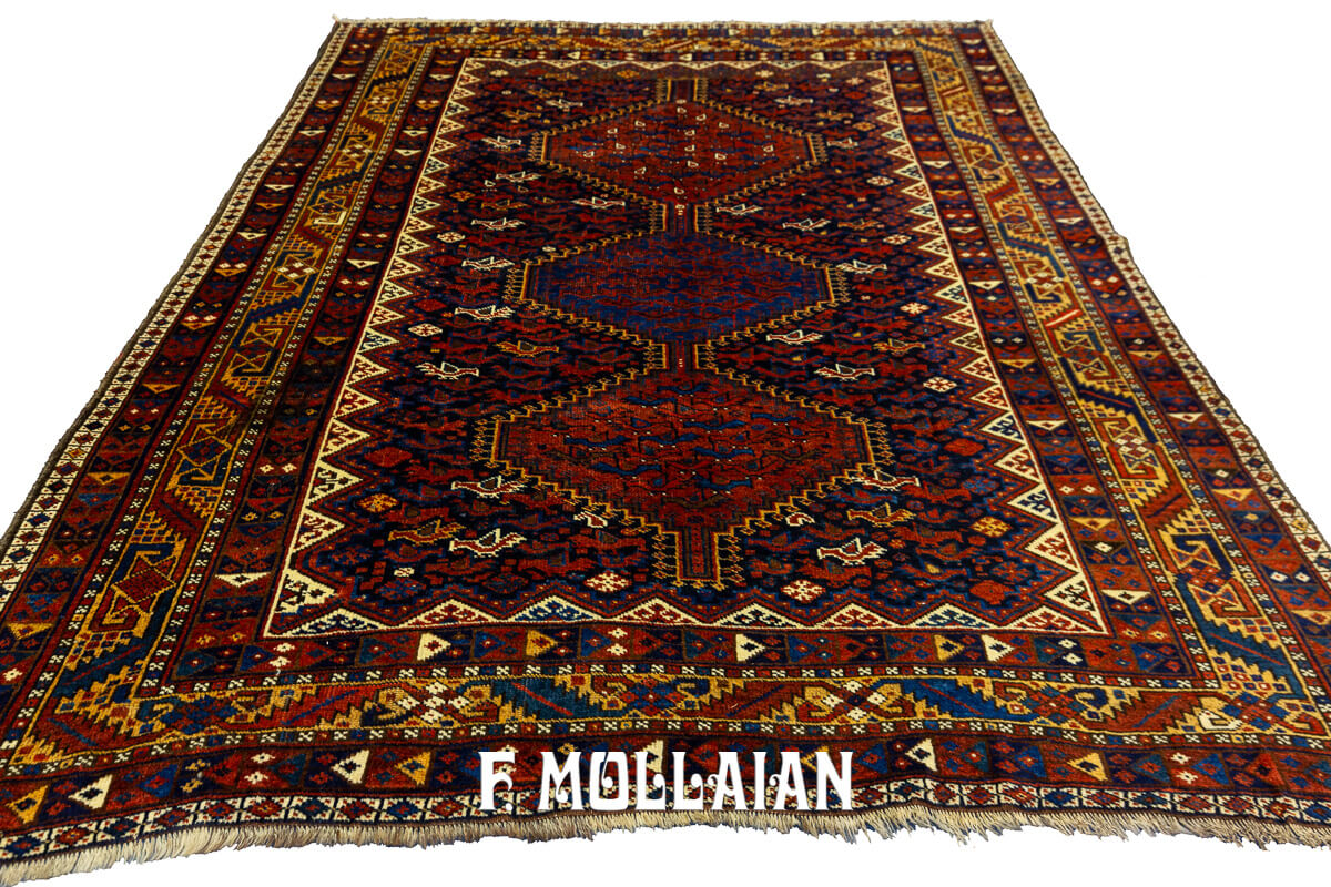Antique Khamse Rug Chicken Design Deep Blue Field n°:980280