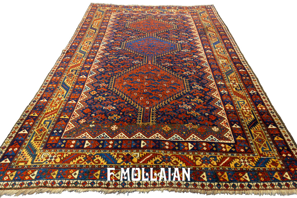 Antique Khamse Rug Chicken Design Deep Blue Field n°:980280