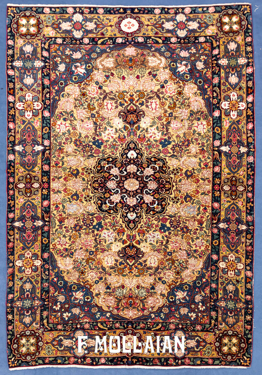 Antique Hand-knotted Tehran Part Silk Persian Rug n°:833041