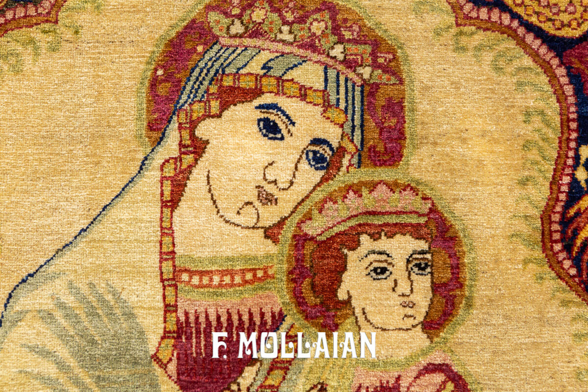 Small Pictorial (Virgin Mary and Baby Jesus) Kerman Ravar Antique Rug n°:121346
