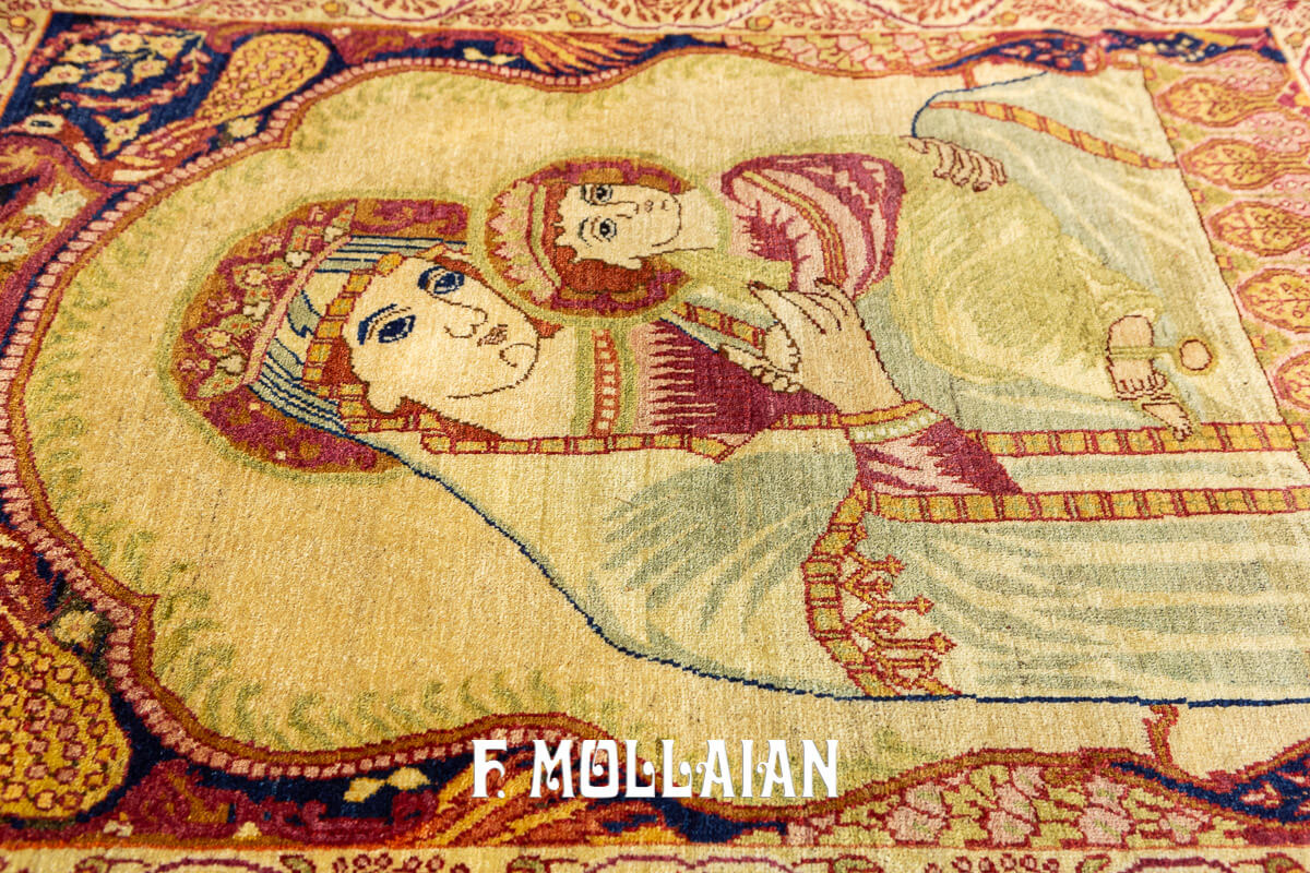 Small Pictorial (Virgin Mary and Baby Jesus) Kerman Ravar Antique Rug n°:121346