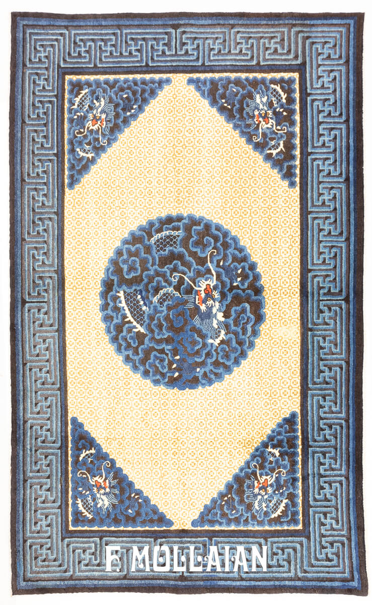 Chinese Peking Rug Dragon Design Blue and Beige n°:15690135