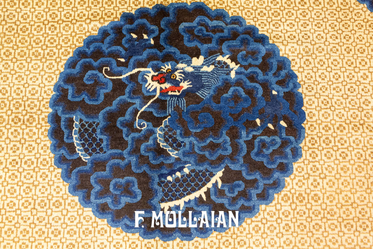 Chinese Peking Rug Dragon Design Blue and Beige n°:15690135