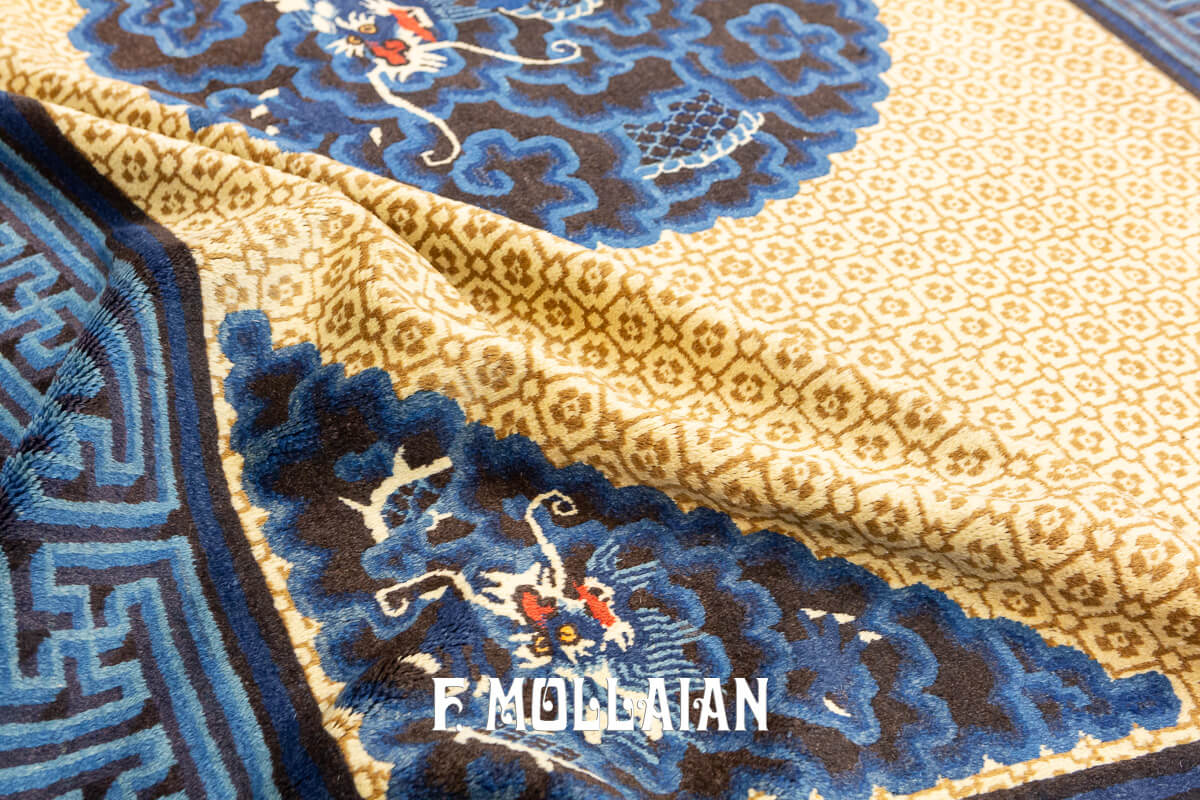 Chinese Peking Rug Dragon Design Blue and Beige n°:15690135