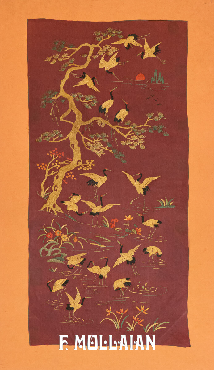 Antique Chinese Textile Crane Bird Design n°:28006292
