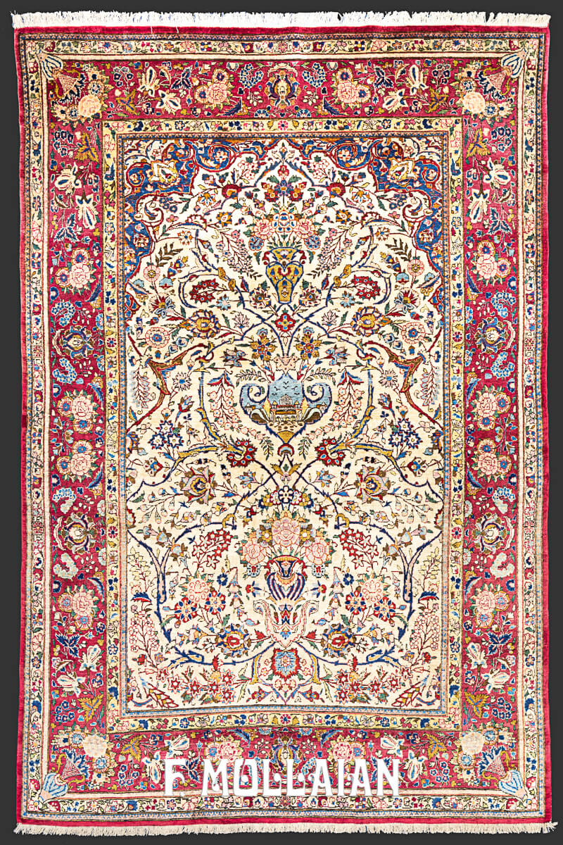 Antique Persian Floral Kashan Silk Prayer Design Rug n°:45751459