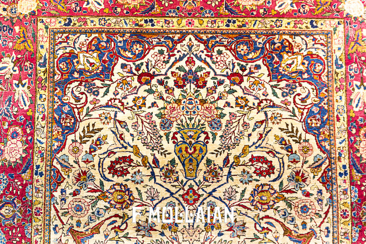 Antique Persian Floral Kashan Silk Prayer Design Rug n°:45751459