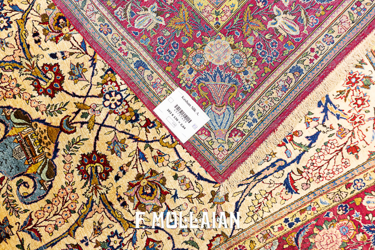 Antique Persian Floral Kashan Silk Prayer Design Rug n°:45751459