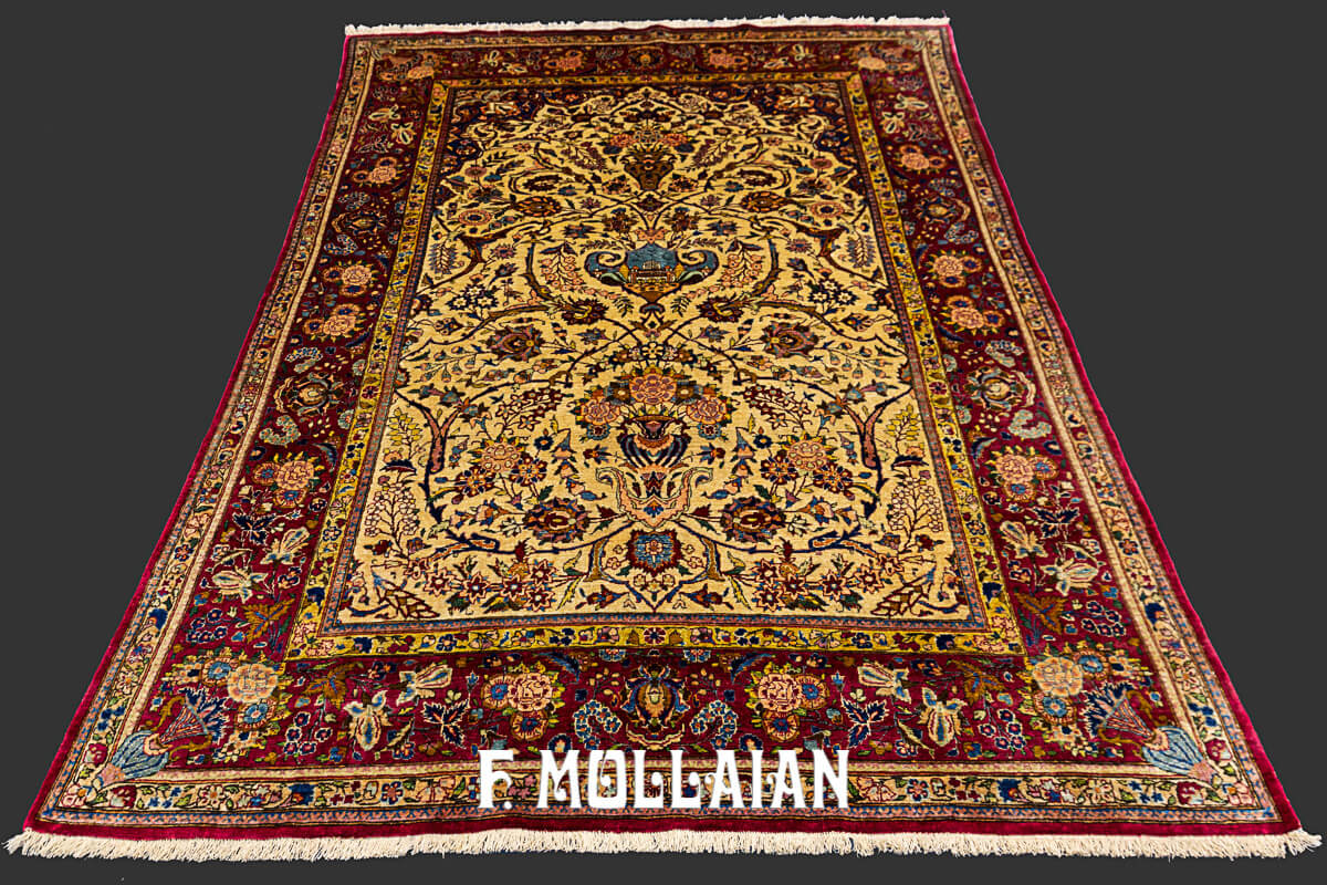 Antique Persian Floral Kashan Silk Prayer Design Rug n°:45751459