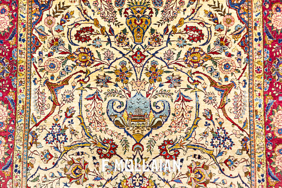 Antique Persian Floral Kashan Silk Prayer Design Rug n°:45751459