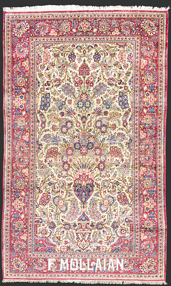 Antique Silk Vase/Floral Motif Persian Kashan Rug n°:487306