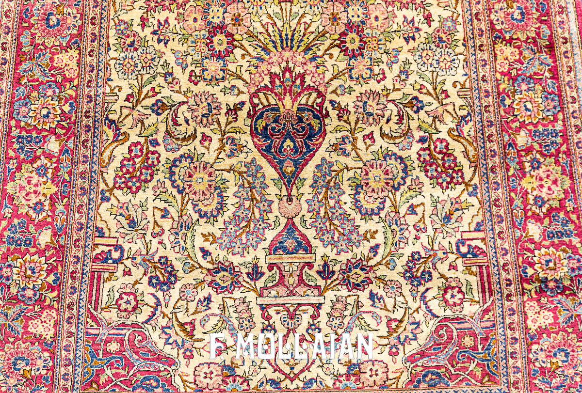 Antique Silk Vase/Floral Motif Persian Kashan Rug n°:487306