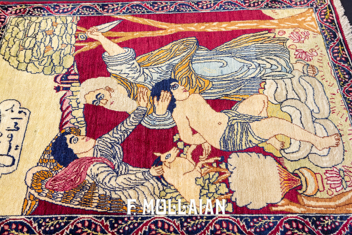 Small Hand-knotted pictorial (Sacrifice of Isma’il) Kerman Ravar Rug n°:633212
