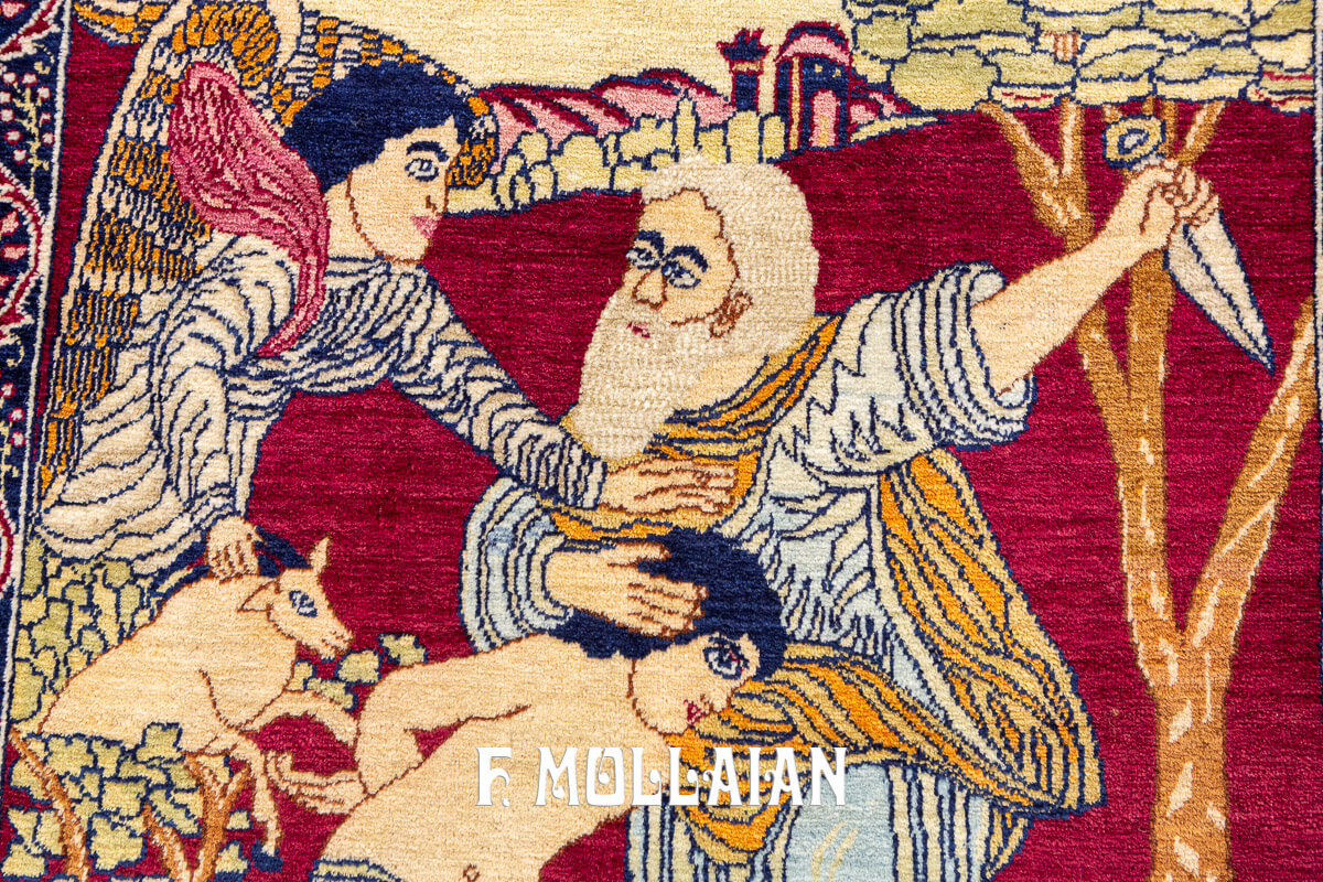 Small Hand-knotted pictorial (Sacrifice of Isma’il) Kerman Ravar Rug n°:633212