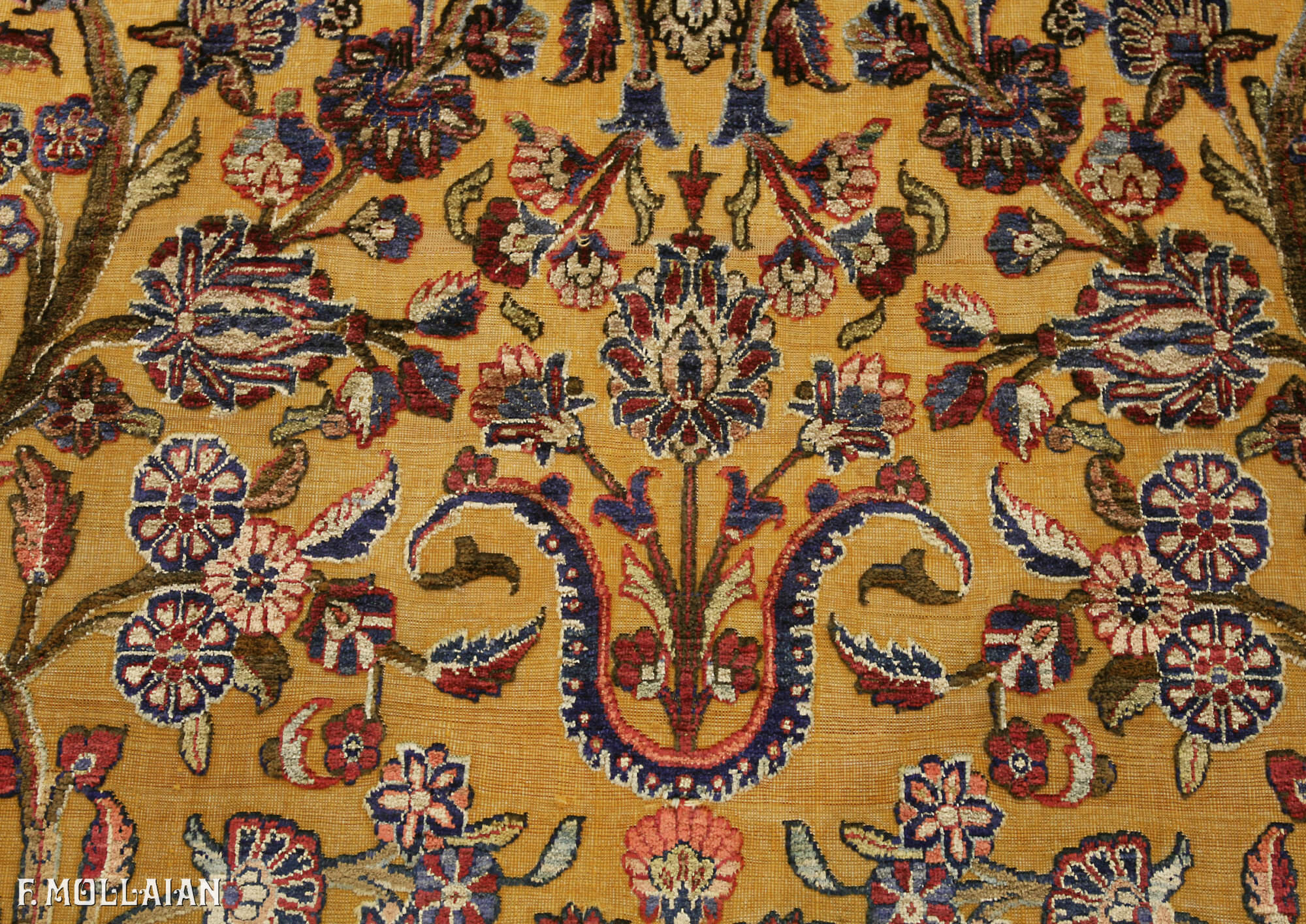 Tapis Kashan Souf Champ de Prière de Couleur Dorée n°:88844210