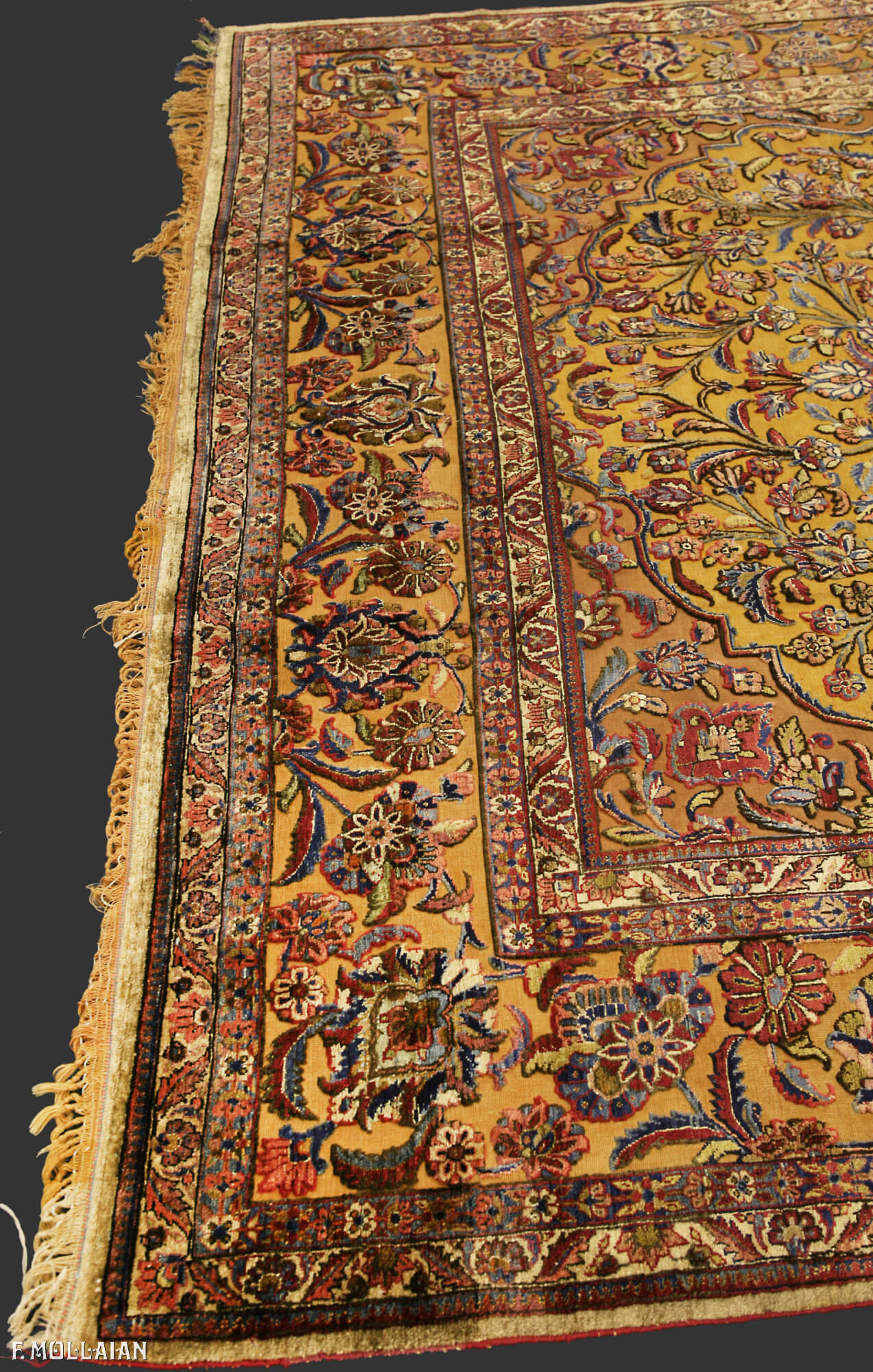 Tapis Kashan Souf Champ de Prière de Couleur Dorée n°:88844210