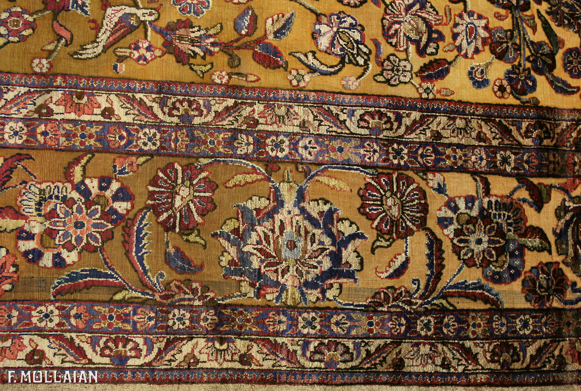 Tapis Kashan Souf Champ de Prière de Couleur Dorée n°:88844210