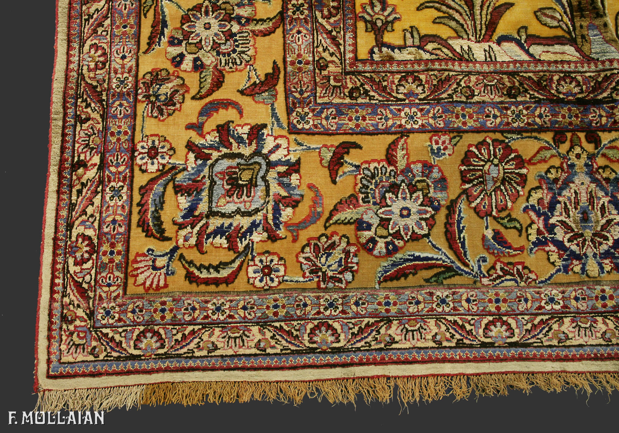 Tapis Kashan Souf Champ de Prière de Couleur Dorée n°:88844210