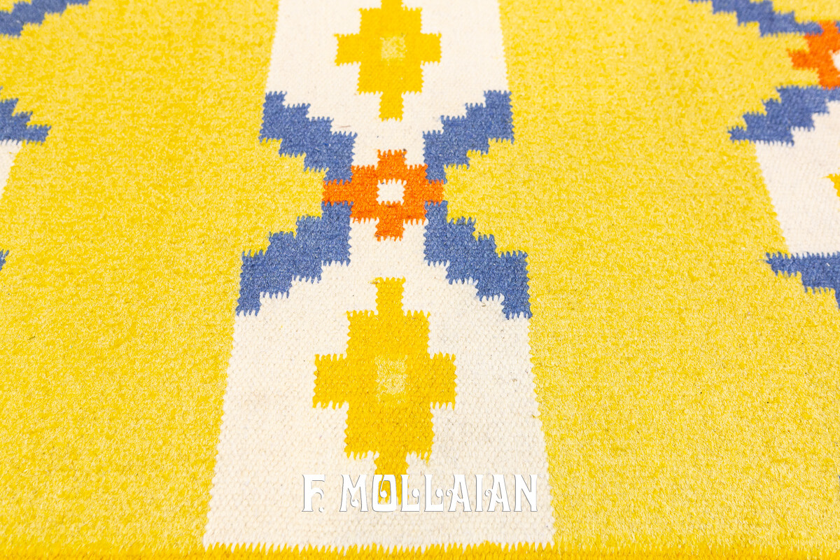 Swedish Kilim Rug Yellow Woll n°:102256