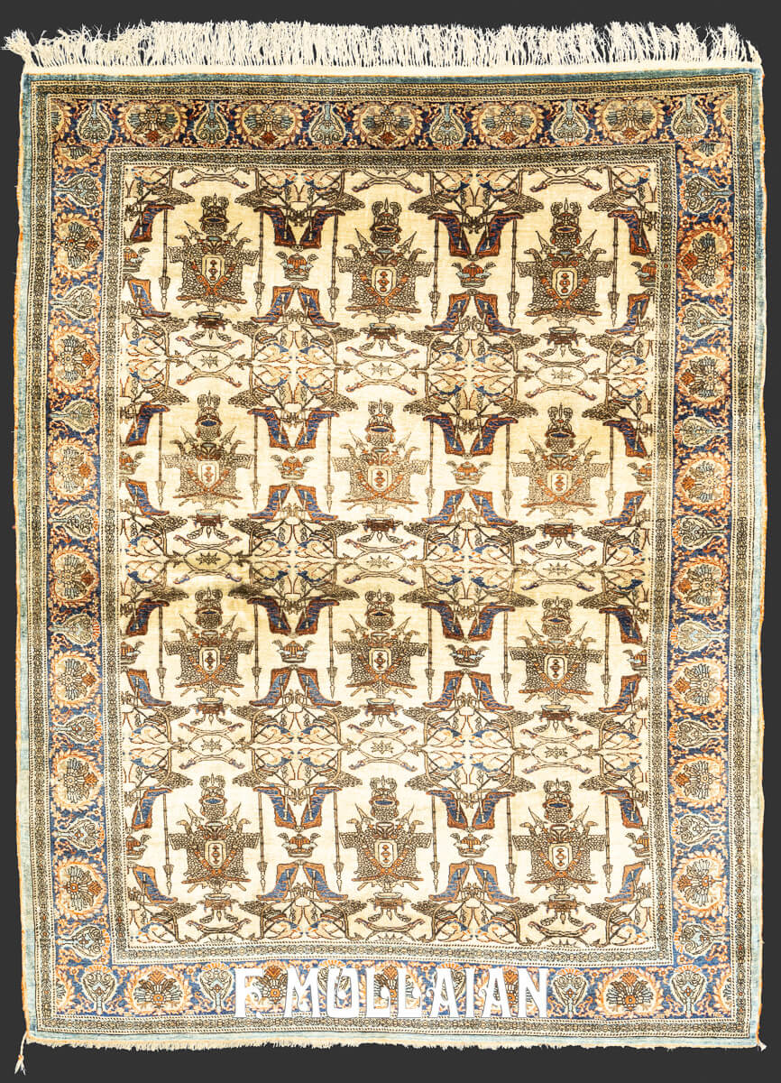 Rare Antique Silk Tabriz Rug, Trophy of Arms Motif n°:104772