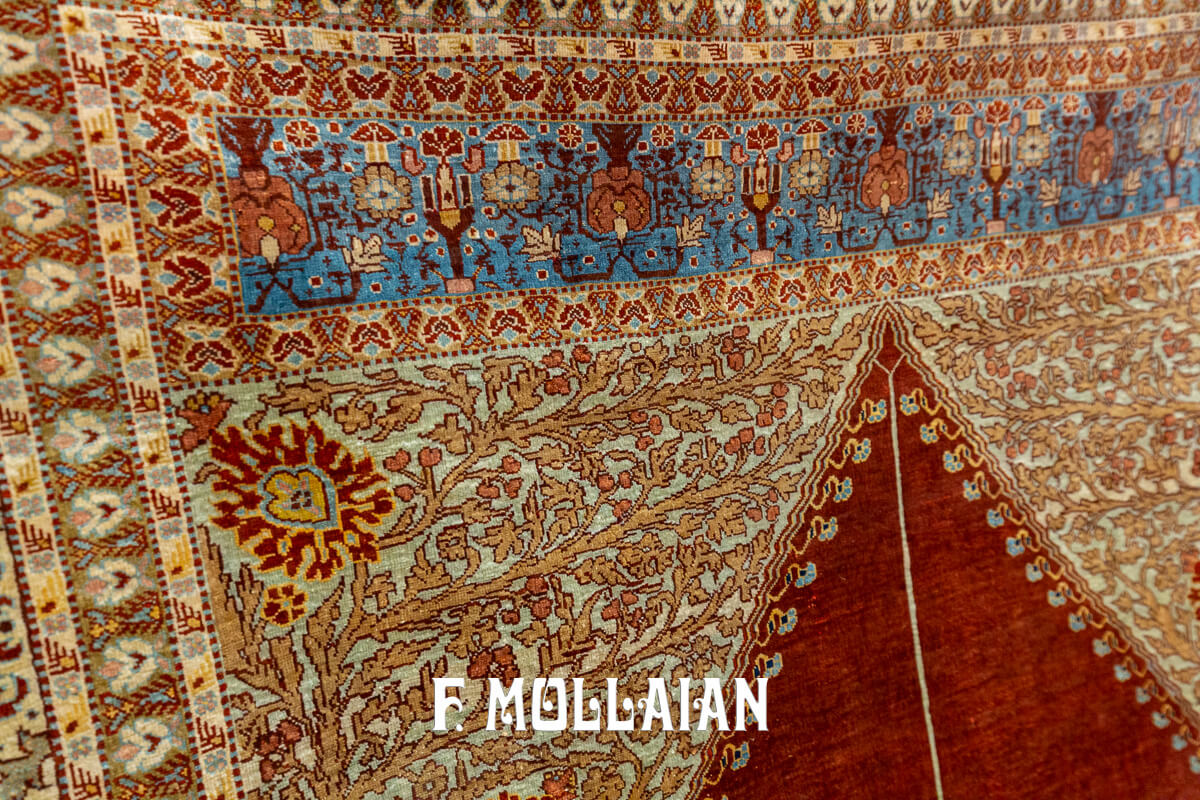 Tappeto Antico in Seta Tabriz Hagi Gialili, Mihrabi n°:180135