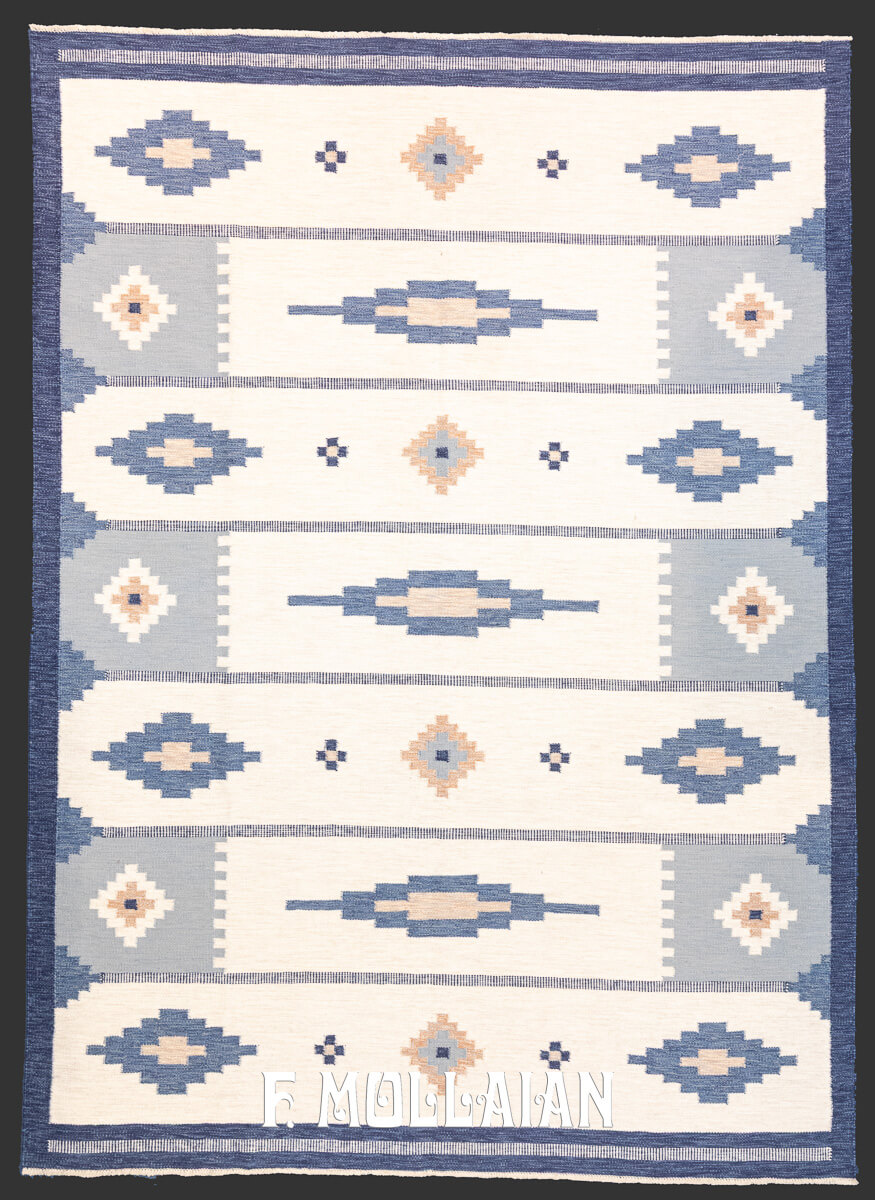Swedish Kilim Rug, Blue Border n°:268998