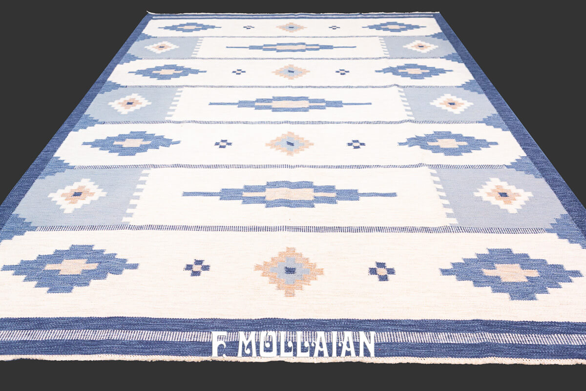 Swedish Kilim Rug, Blue Border n°:268998