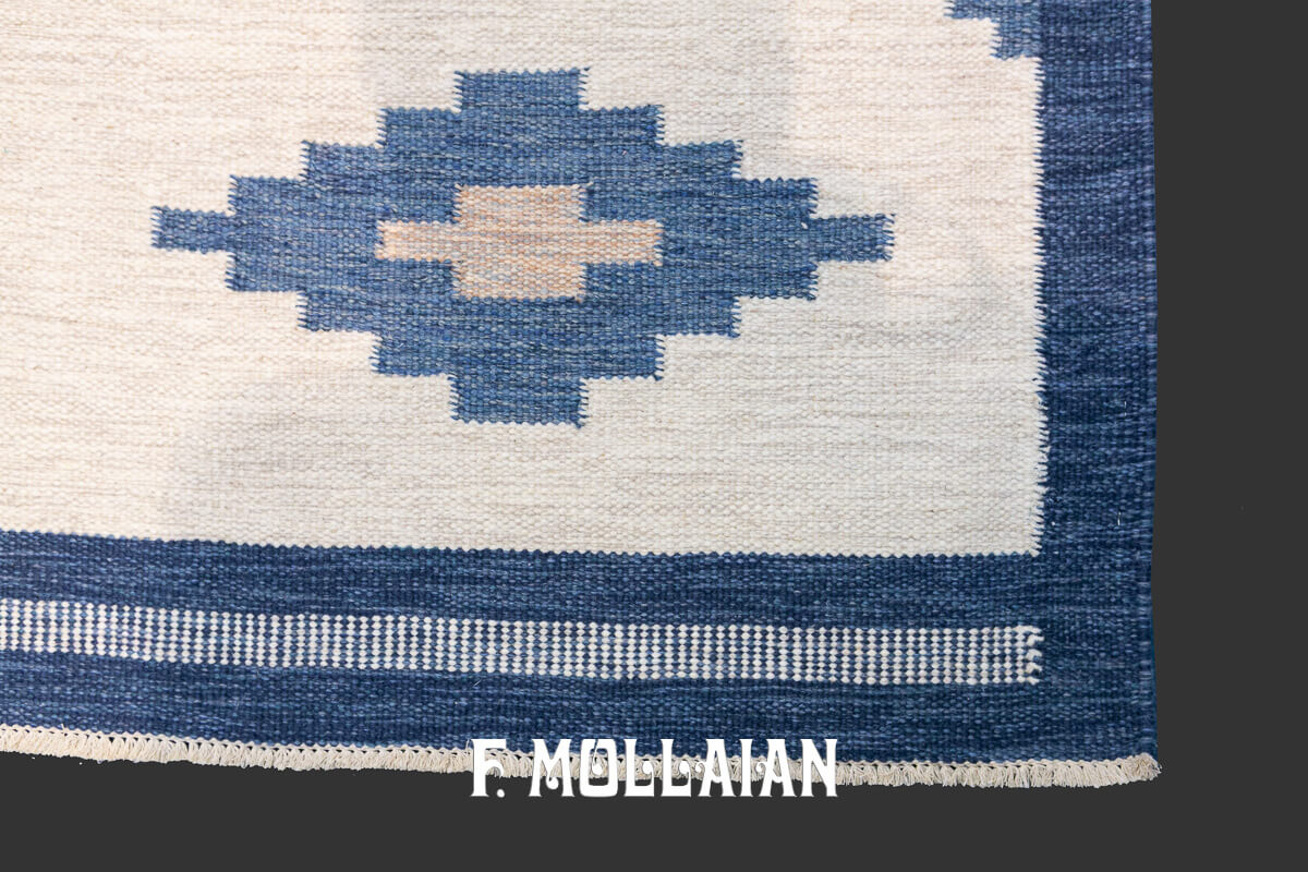 Swedish Kilim Rug, Blue Border n°:268998