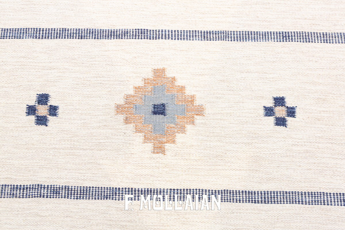 Swedish Kilim Rug, Blue Border n°:268998