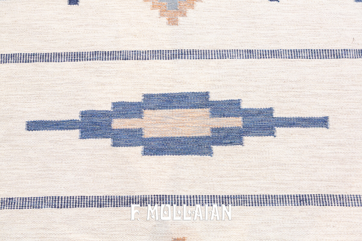 Swedish Kilim Rug, Blue Border n°:268998