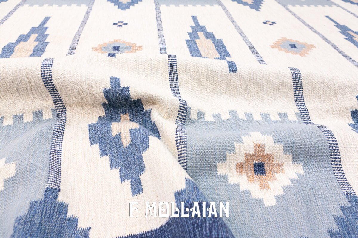 Swedish Kilim Rug, Blue Border n°:268998