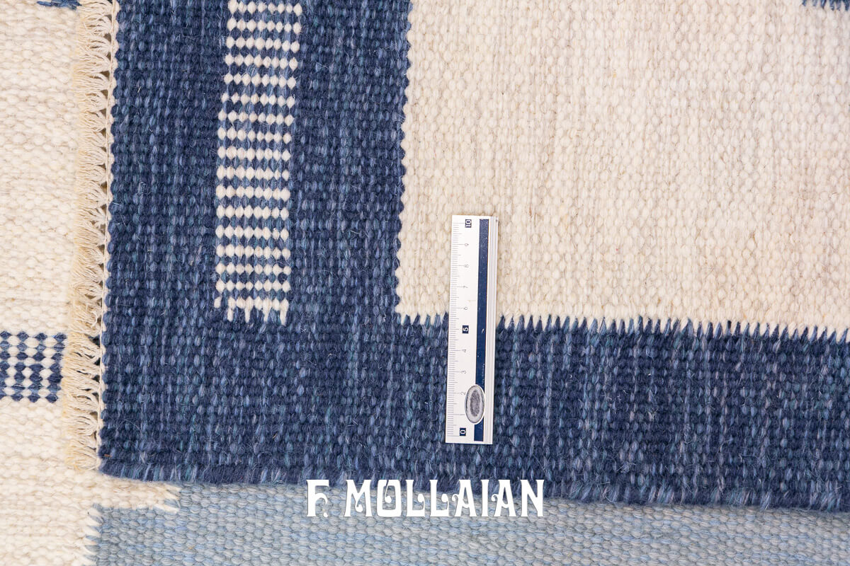 Swedish Kilim Rug, Blue Border n°:268998