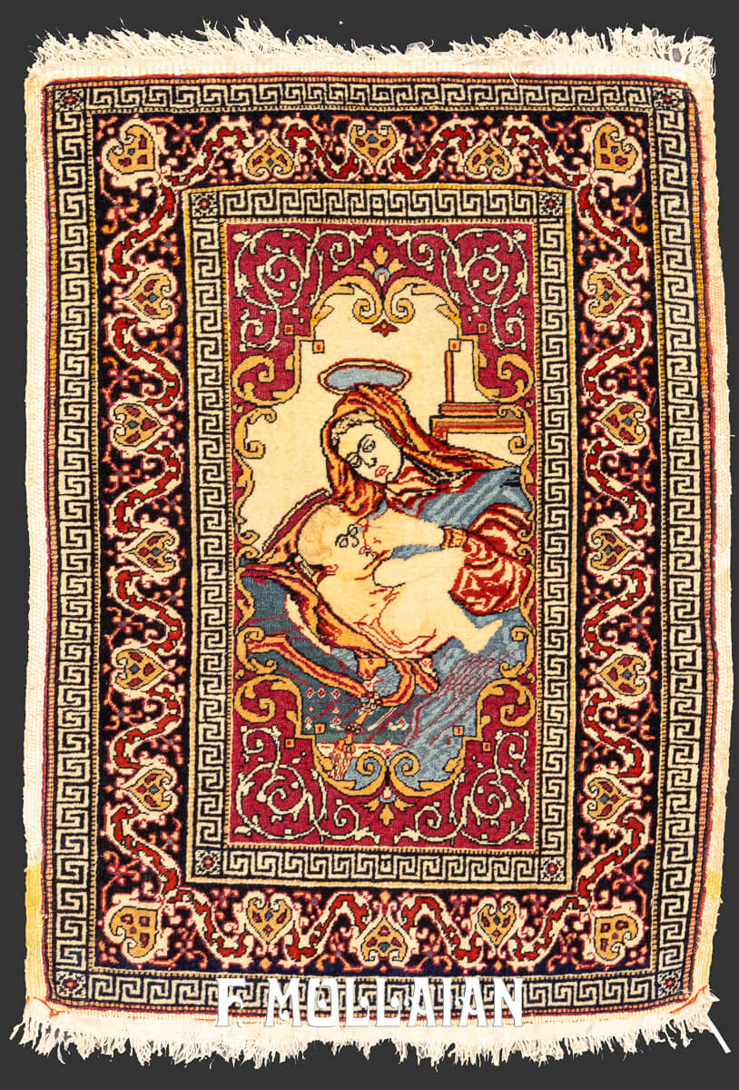 Isfahan Rug Figurative Virgin Mary and Baby Jesus n°:269552