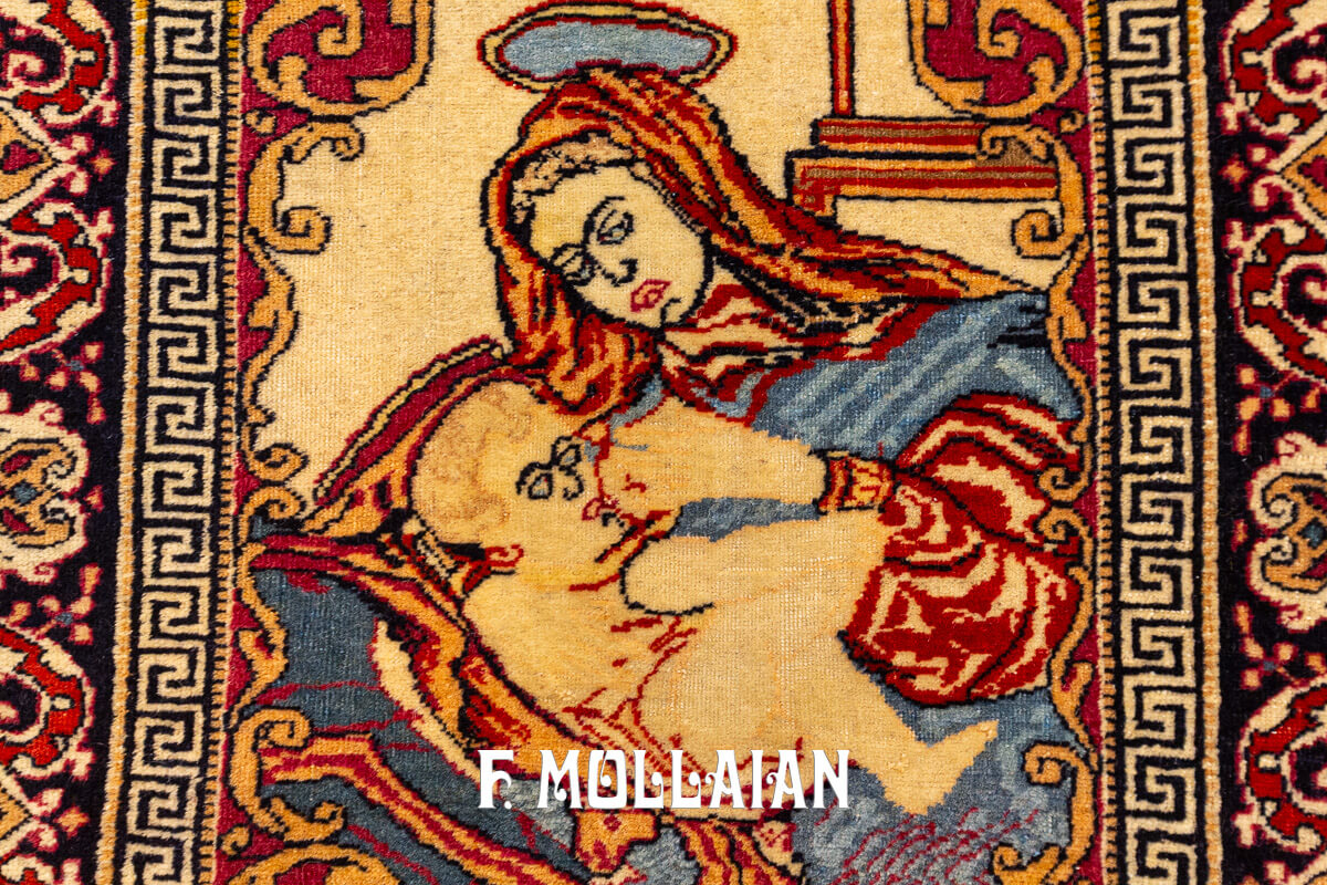 Isfahan Rug Figurative Virgin Mary and Baby Jesus n°:269552
