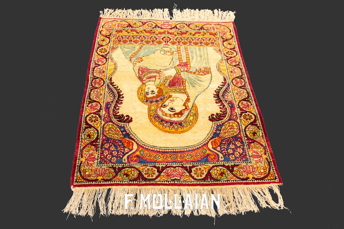Kerman Lavar Rug Figurative Virgin Mary and Baby Jesus n°:303531