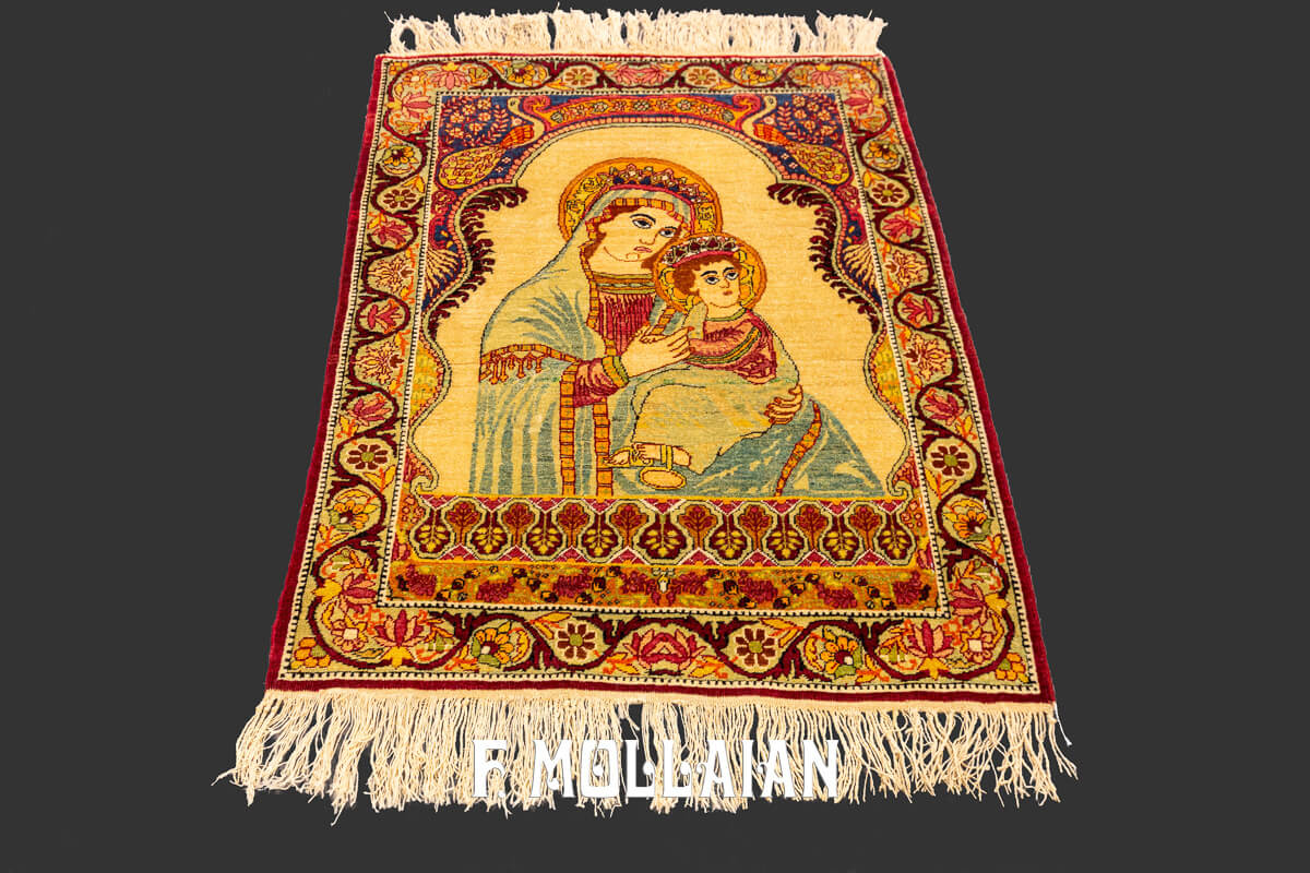Kerman Lavar Rug Figurative Virgin Mary and Baby Jesus n°:303531