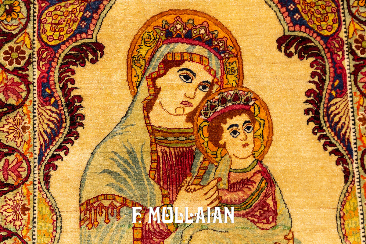 Kerman Lavar Rug Figurative Virgin Mary and Baby Jesus n°:303531