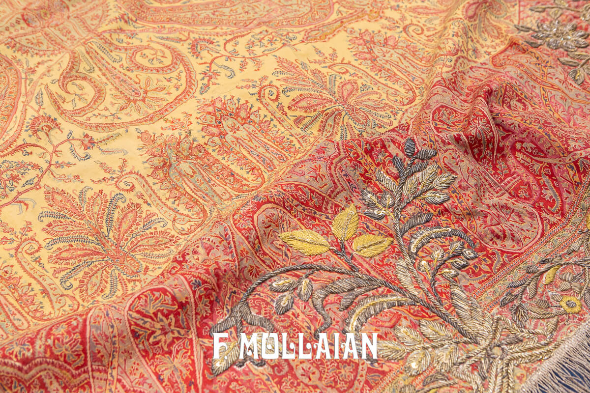 Antique Indian Textile Silk And Metal Thread Embroidery n°:351114