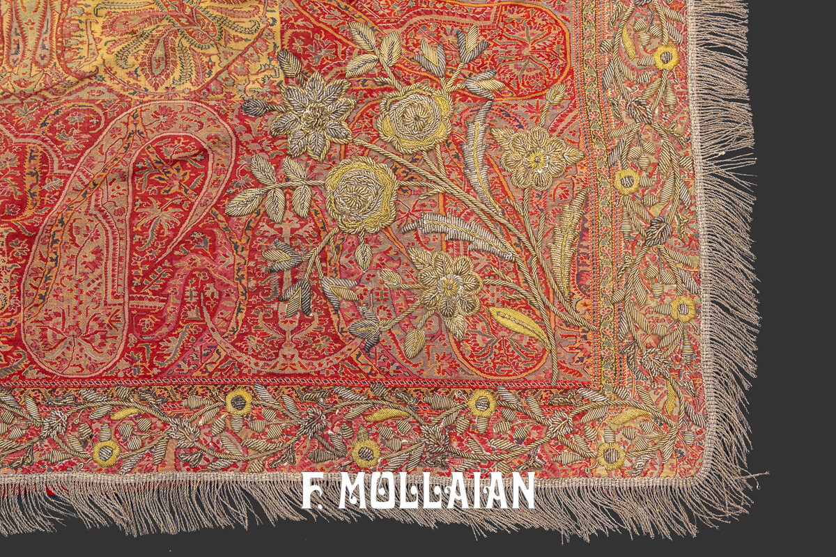 Antique Indian Textile Silk And Metal Thread Embroidery n°:351114
