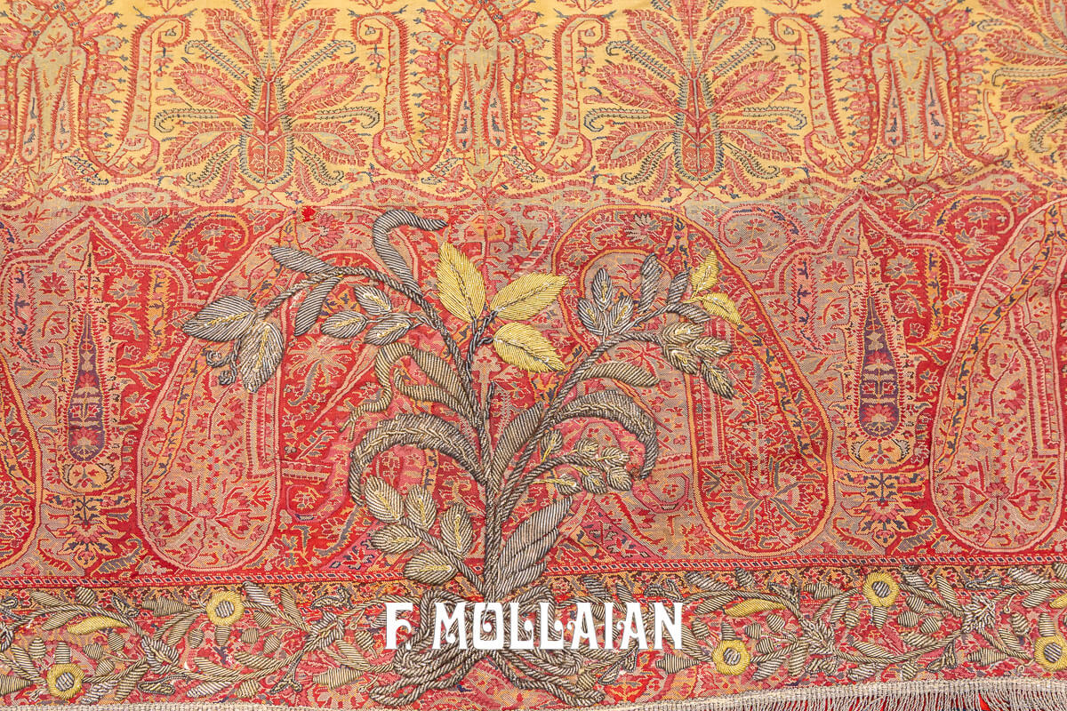 Antique Indian Textile Silk And Metal Thread Embroidery n°:351114
