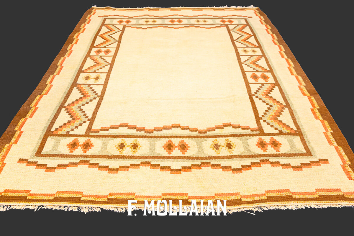 Swedish Kilim Rug Beige Wool n°:397271