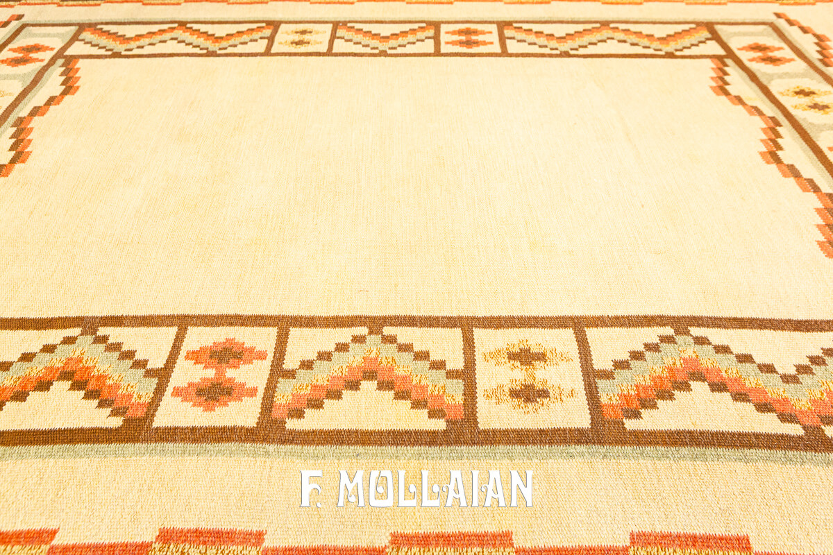 Swedish Kilim Rug Beige Wool n°:397271
