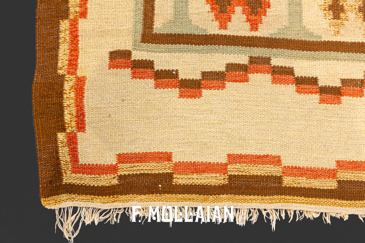 Swedish Kilim Rug Beige Wool n°:397271