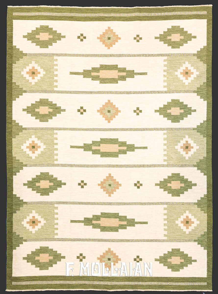Swedish Kilim Rug, Green Border n°:678742