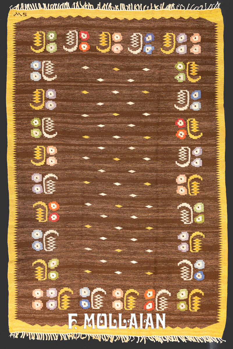 Swedish Kilim Rug Brown Color SW n°:890546
