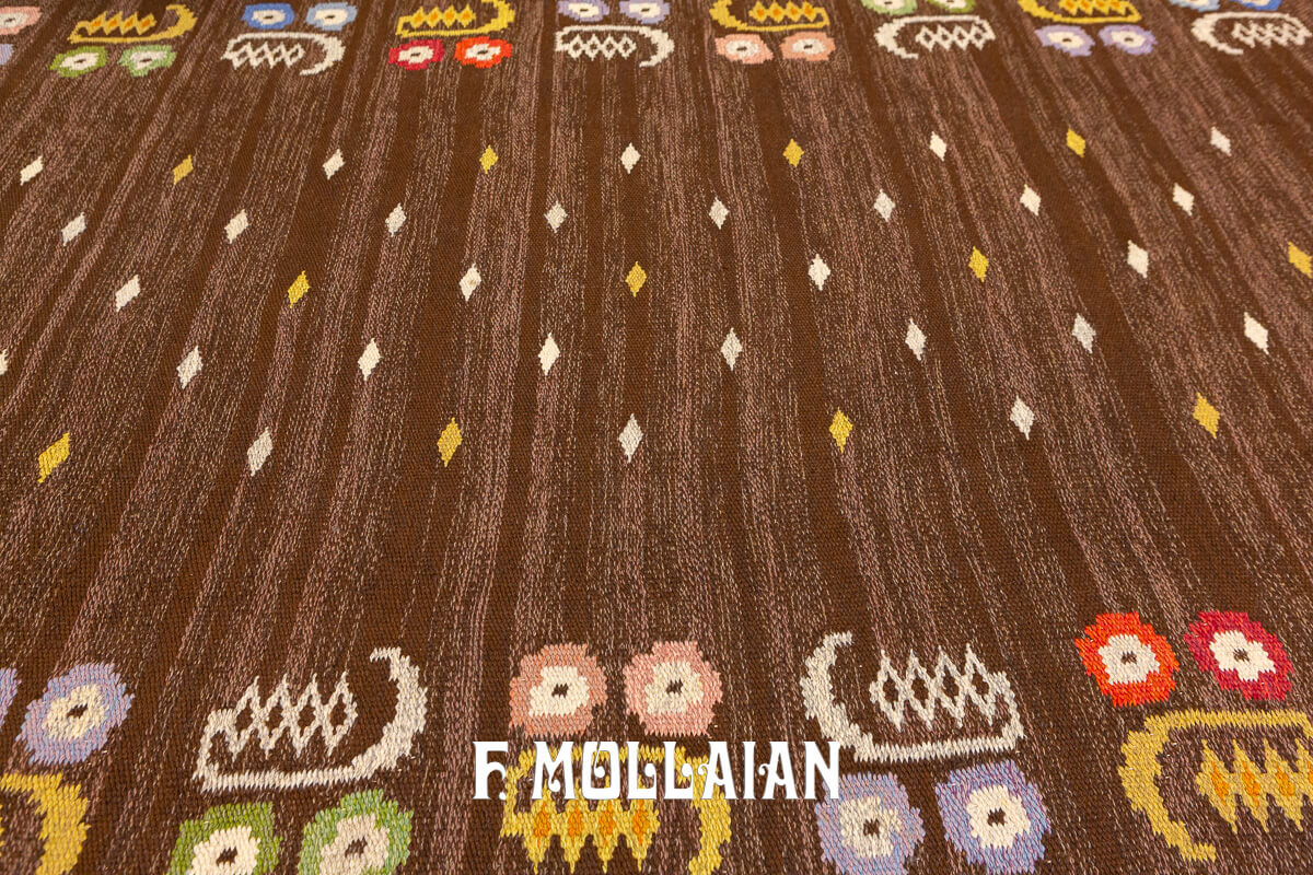 Swedish Kilim Rug Brown Color SW n°:890546